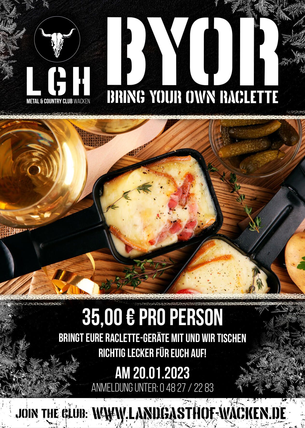 Raclette ist eines der beliebtesten Gesellschafts-Essen in Deutschland. Am 20.1.23 geht das Sogar in Restaurant-Qualität! im LGH Wacken